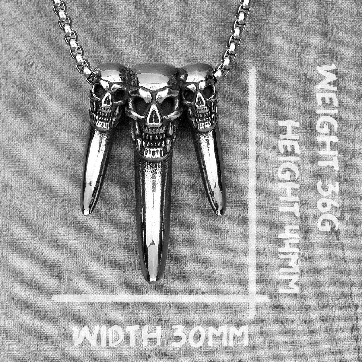 Mens 316L Stainless Steel Skull Tooth Trophy No Fade Pendant Chain Necklace