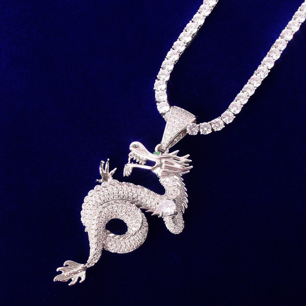 The Dragon's Temple | VVS Diamond CZ Coiled Flooded Ice Dragon Pendant