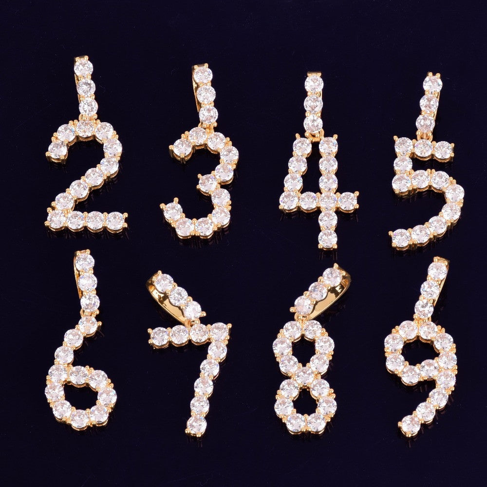 18k Gold 925 Silver Handset Cluster Stone Tennis Numbers Hip Hop Chain Pendants