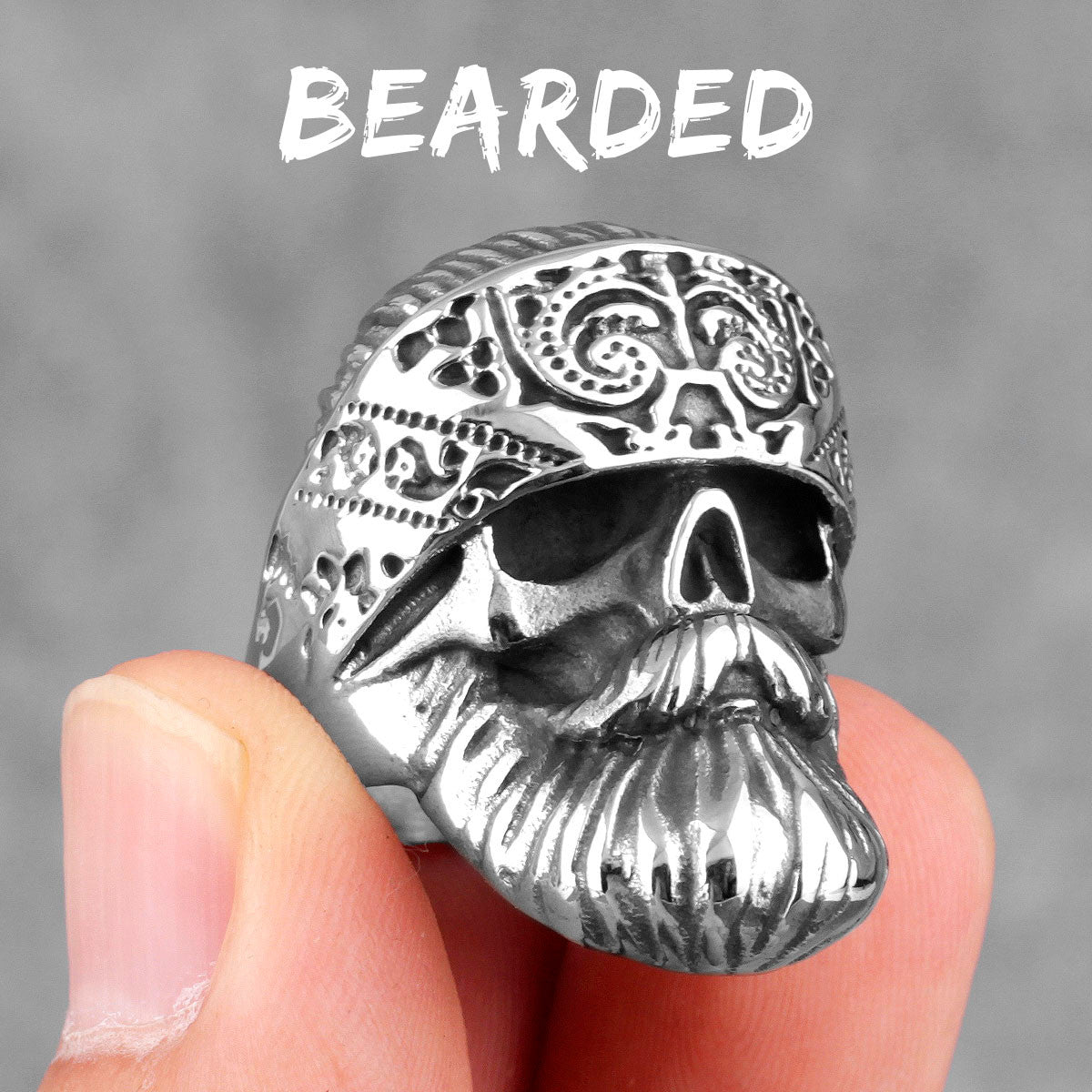 Mens 316L Stainless Steel Undead Bikers Bandanna Knitted Hat Street Wear Rings