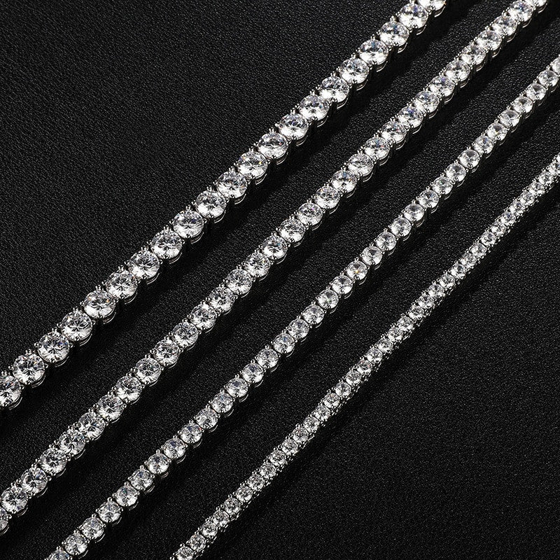 925 Silver 14k Gold Hip Hop 1 Row AAA Stone Bling Spring Clasp Tennis Chain Necklace