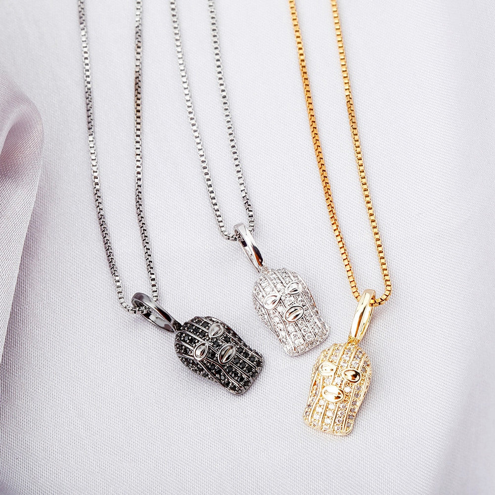 Solid 925 Flooded Ice Silver Black 14k Gold Goon Mask Hip Hop Pendant Chain Necklace
