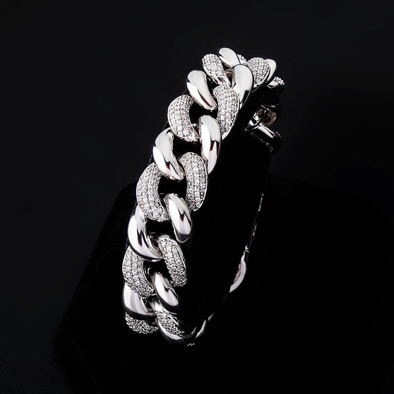 Men's Street Wear Casual 16mm Half Iced Miami Cuban Link Bling Bling Bracelet
