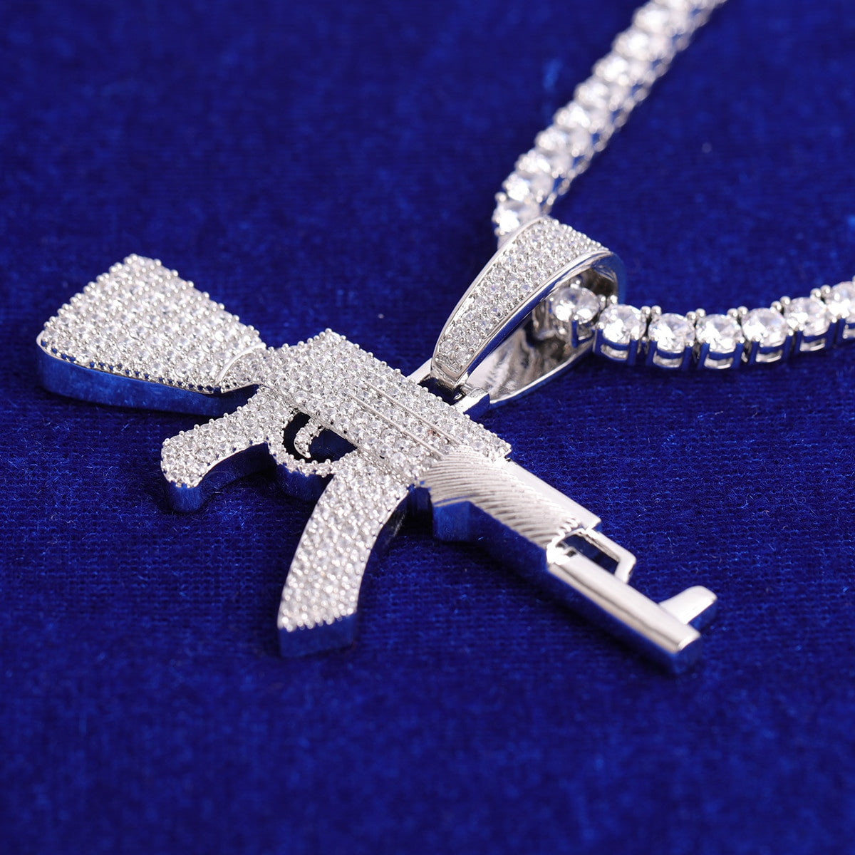 Chopper City | Flooded Ice VVS Diamond CZ Ak 47 Hip Hop Pendant Chain Necklace