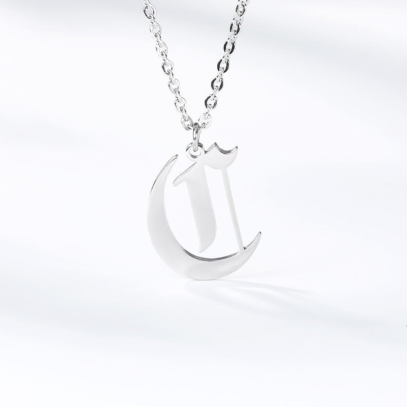 Platinum 14k Rose Gold Stainless Steel Gothic Old English A-Z Letter Initials Necklaces