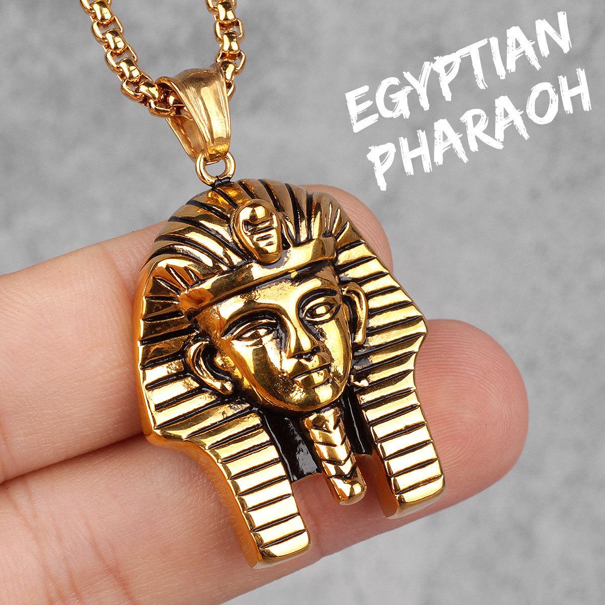 Mens 14k Gold Ancient African Egyptian Pharaoh Hip Hop Pendant Chain Necklace