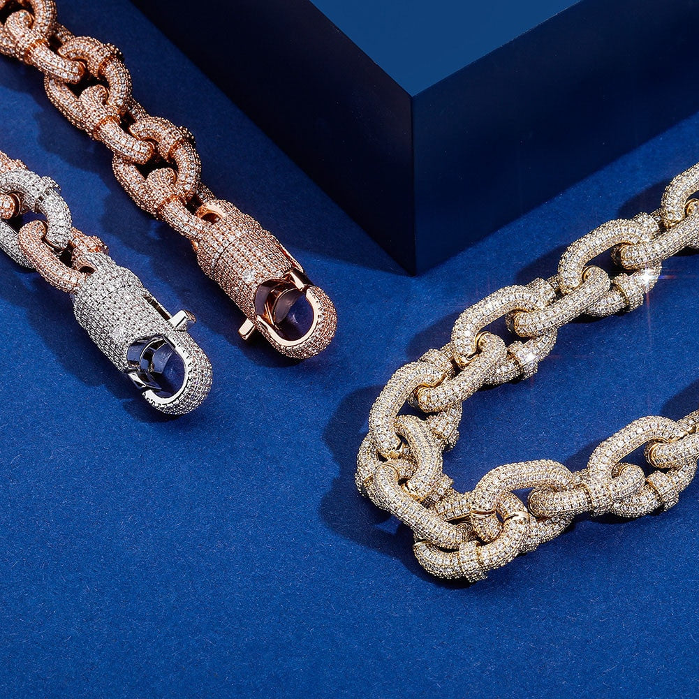 Mens 3A Flooded Ice 17mm Miami Cuban Link Barrel Claw True Micro Pave Bling Chain Necklace