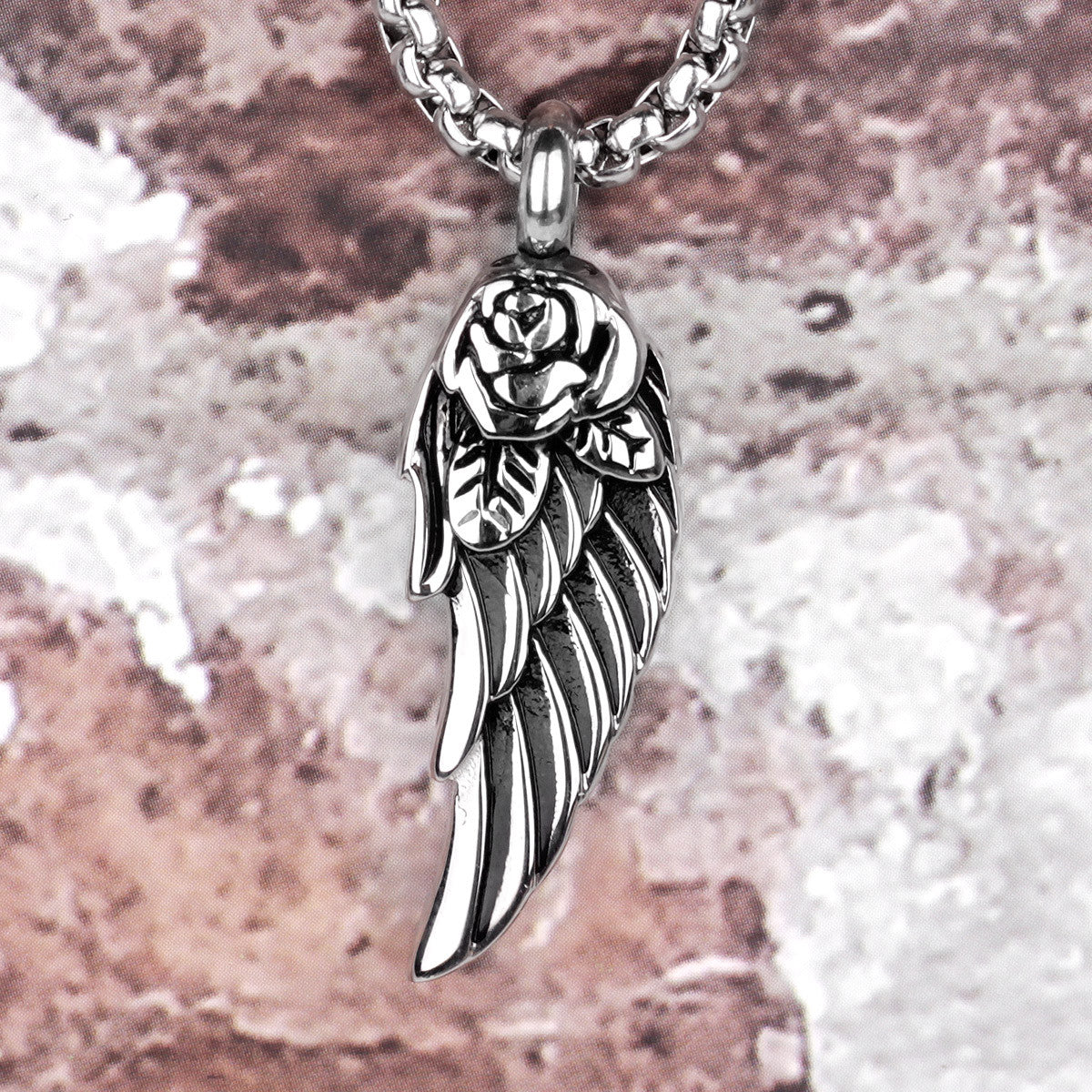 Rose Angel Wings |316L No Fade Stainless Steel Street Wear Pendant Chain Necklace