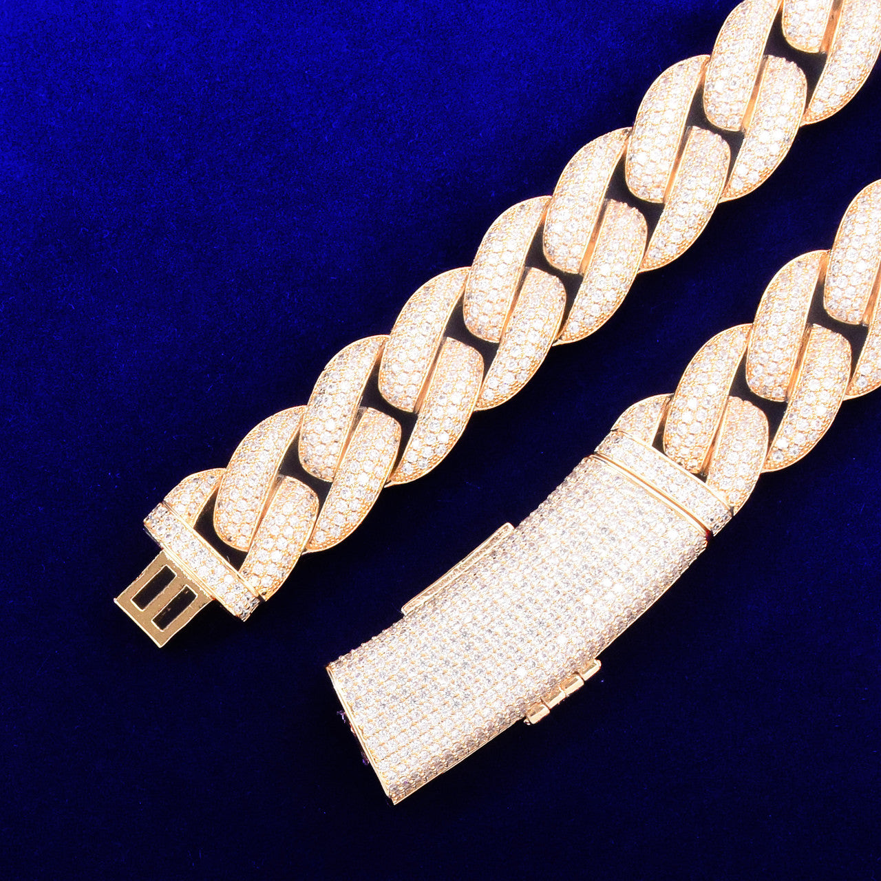 24k Gold 925 Silver Flooded Ice Iced Clasp Hip Hop Miami Cuban Chain Link Chain Necklace