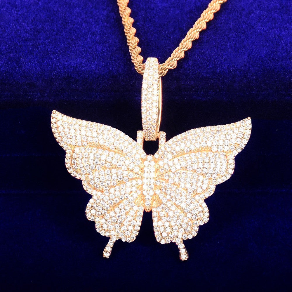Beautiful Butterfly AAA Micro Pave 18k Rose Gold 925 Silver Chain Necklace