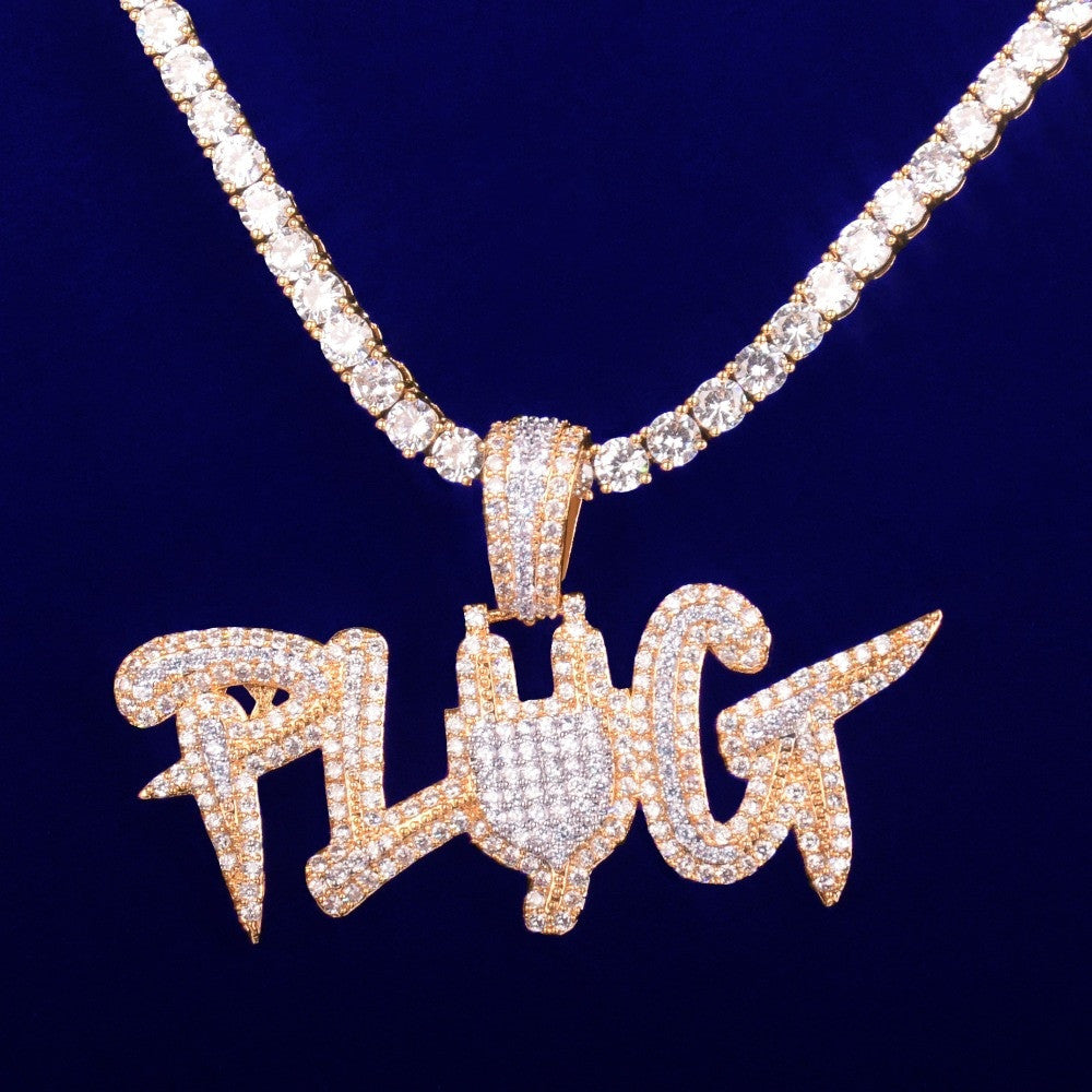 Hip Hop Two Tone 18k Gold 925 Silver Plug AAA Flooded Ice Pendant