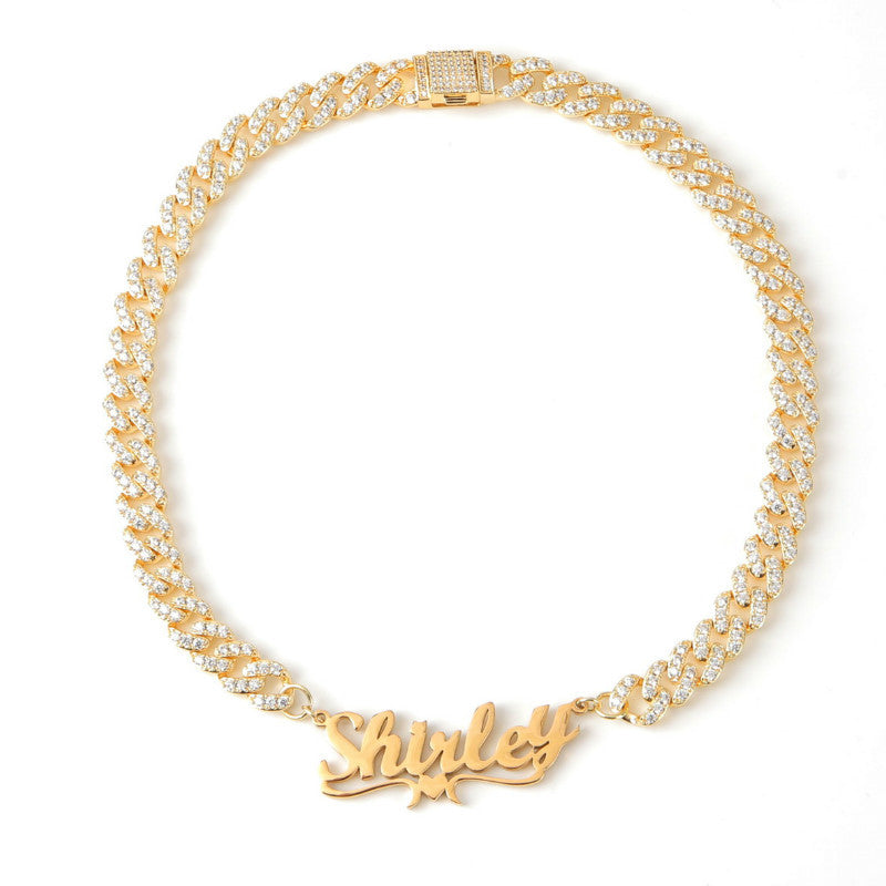The Princess | VVS Diamond CZ Iced Cuban Link Cursive Letter Initial Name Necklace