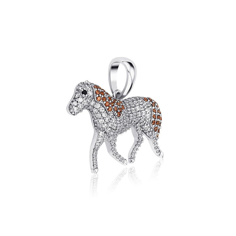 Ladies Fine Jewelry 3A Simulate Diamond .925 Sterling Silver Horse Pendant Necklace