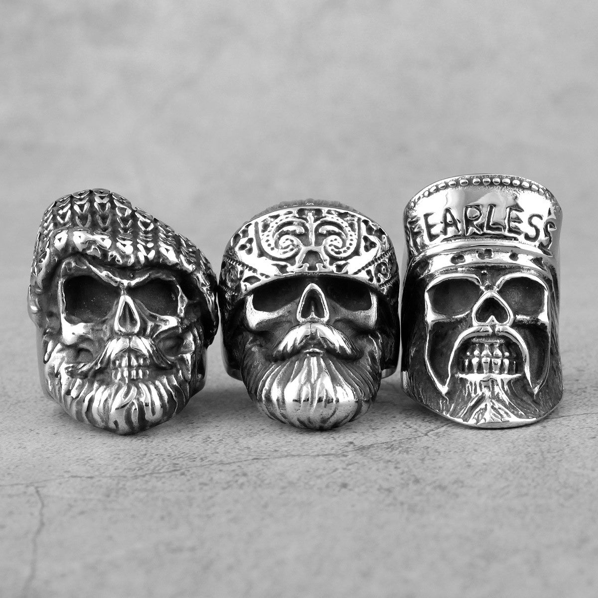 Mens 316L Stainless Steel Undead Bikers Bandanna Knitted Hat Street Wear Rings