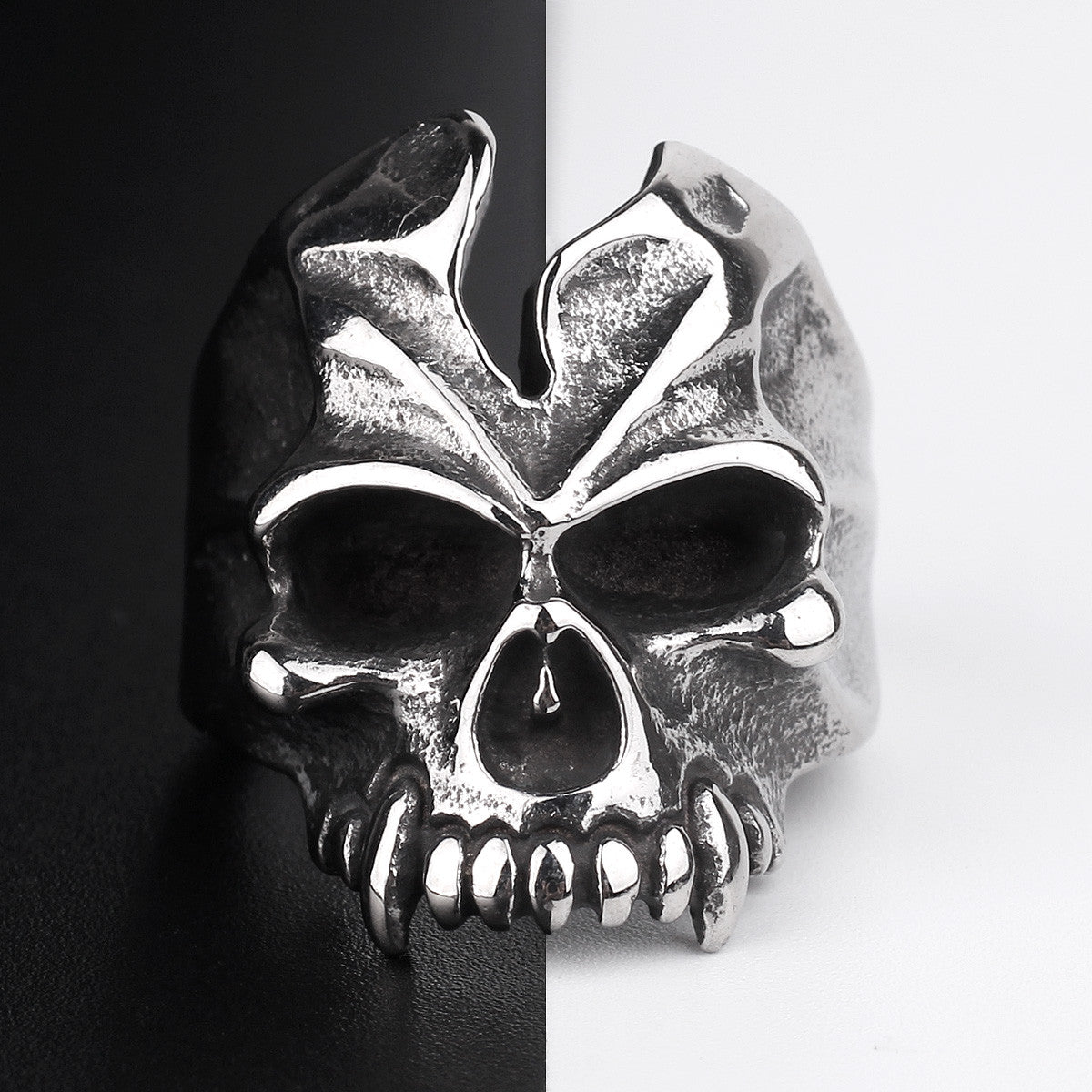 Mens No Fade Stainless Steel Devils Tooth Warriors Skull Street Wear Rings