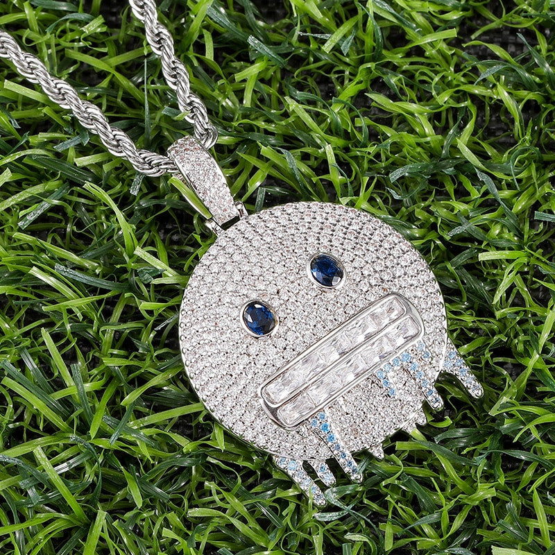 Hip Hop Cold Blooded Flooded Ice Grillz Baguette 14k Gold 925 Silver Bling Pendant