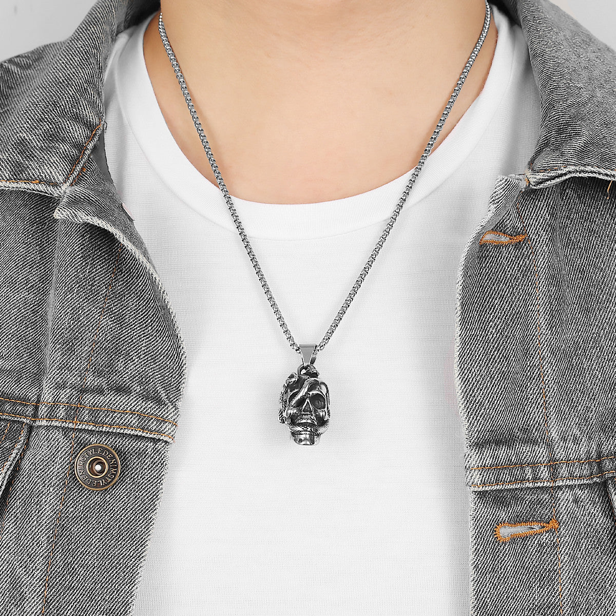 Mens Hip Hop Snake Skull 316L No Fade Stainless Steel Pendant Chain Necklace