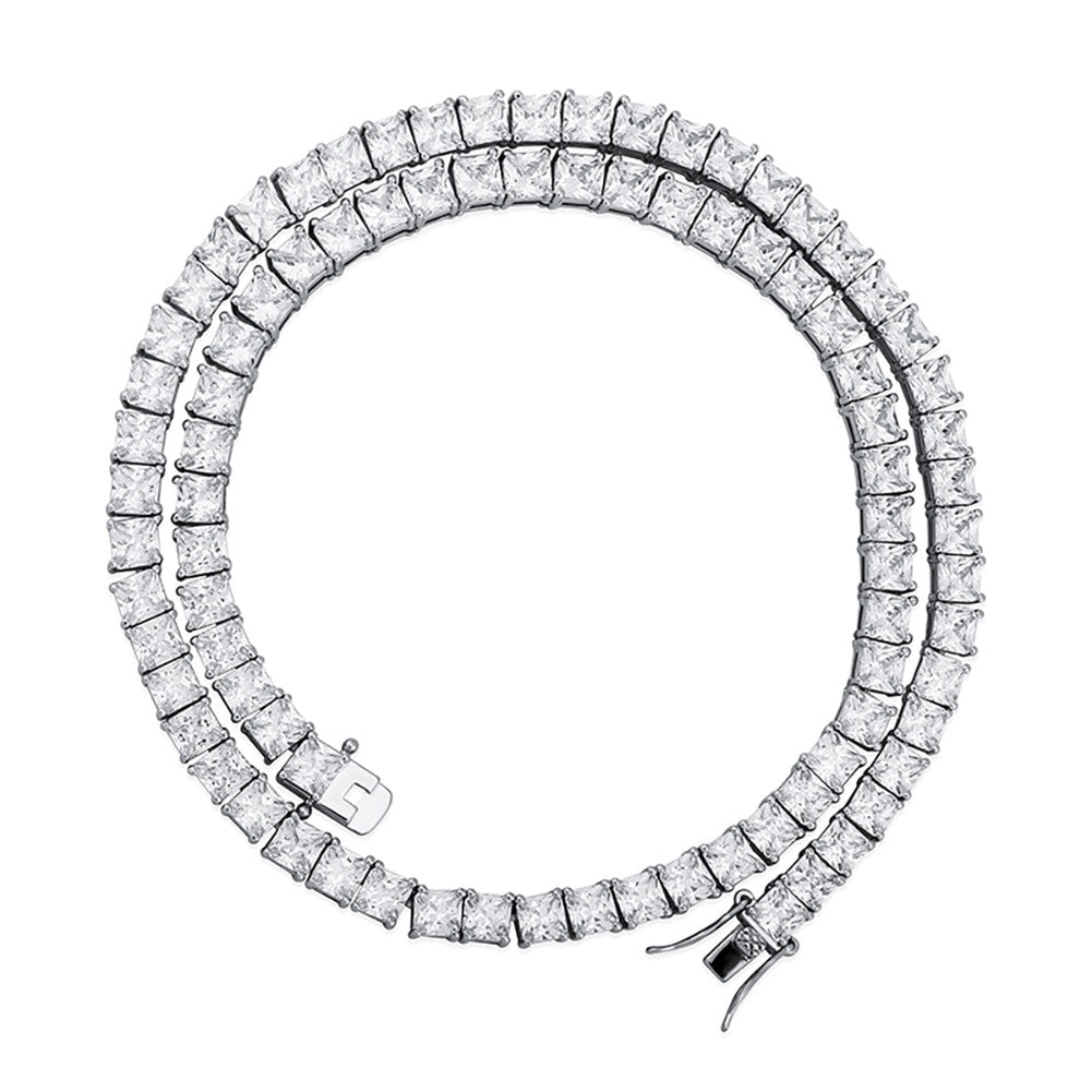 6mm Flooded Ice Princess Cut Square Choker Chain Necklace