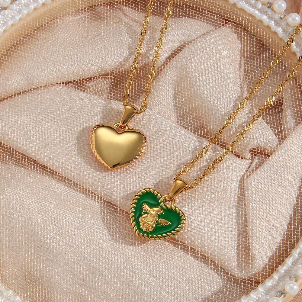 18k Gold Stainless Steel Tarnish Free Angel Heart Enamel Pendant Necklaces