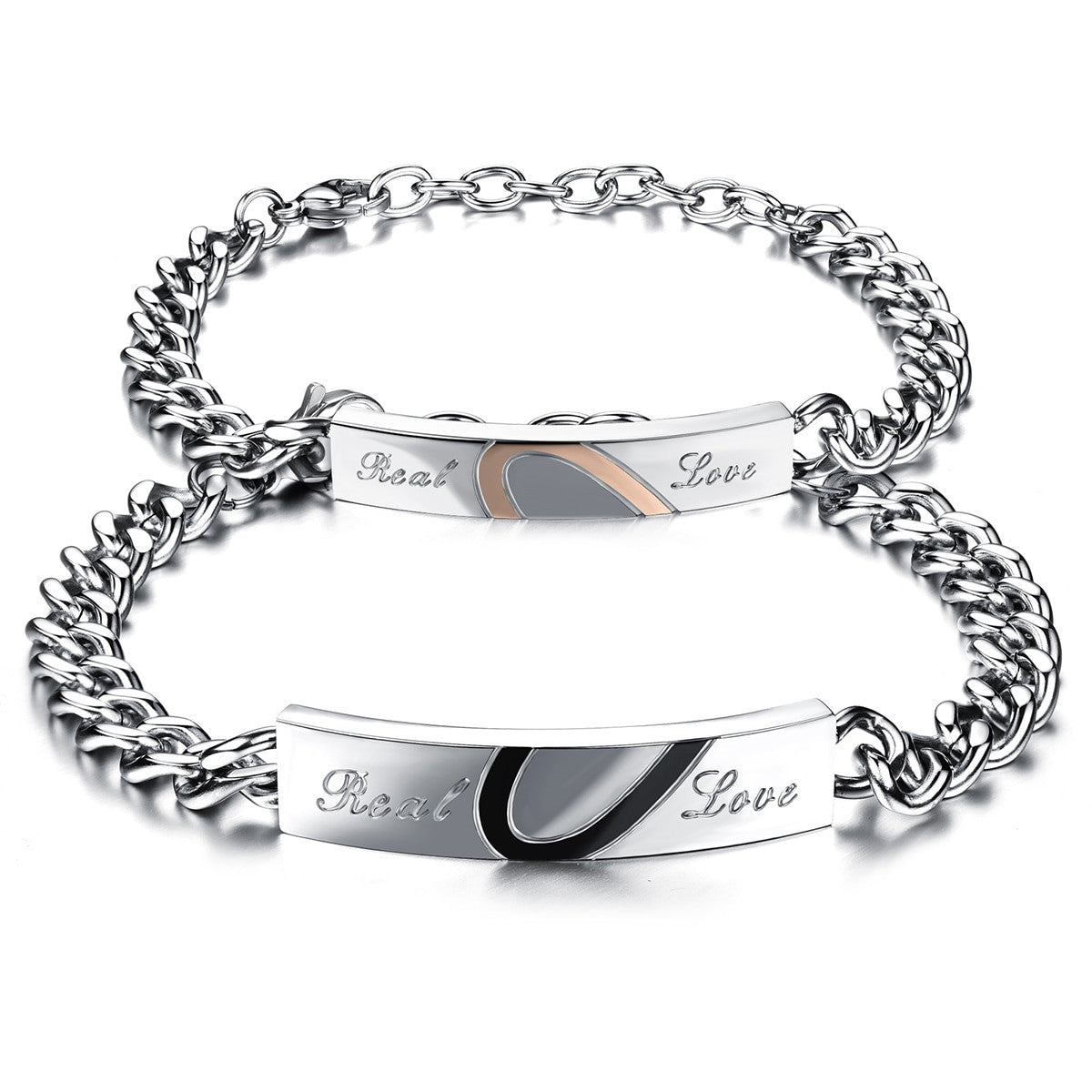 Couples Lovers Real Love No Fade Stainless Steel Heart Bracelet