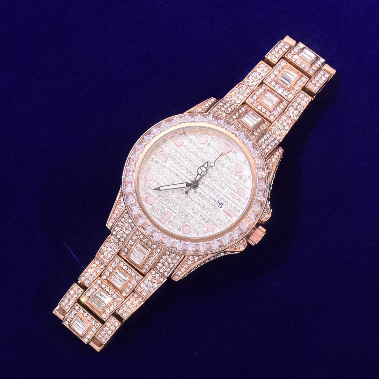 Mens Flooded Iced Baguette Bezel Big Business Hip Hop Wrist Watch