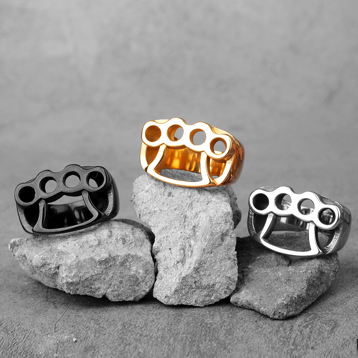 Mens No Fade 316L Stainless Steel Brass Knuckles Street Wear Hip Hop Rings