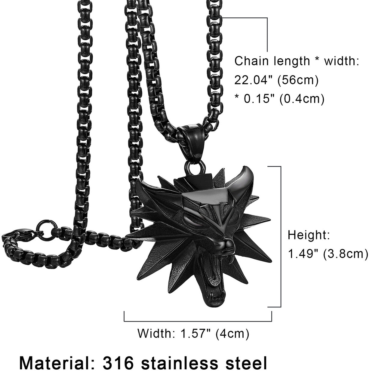 Mens No Fade Stainless Steel Alpha Wolf Vintage Pendant Chain Necklace