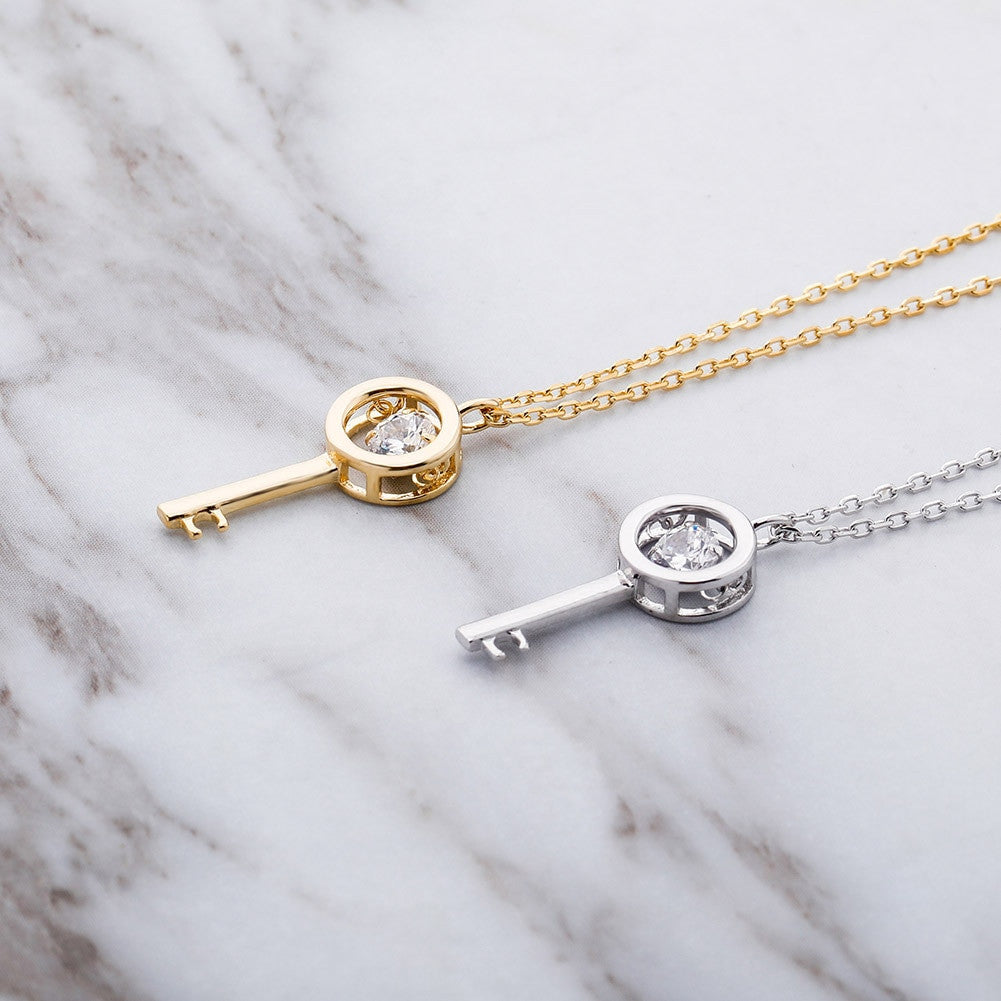 Ladies 14k Gold Over 100% 925 Sterling Silver Retro Skeleton Key Pendant Necklace