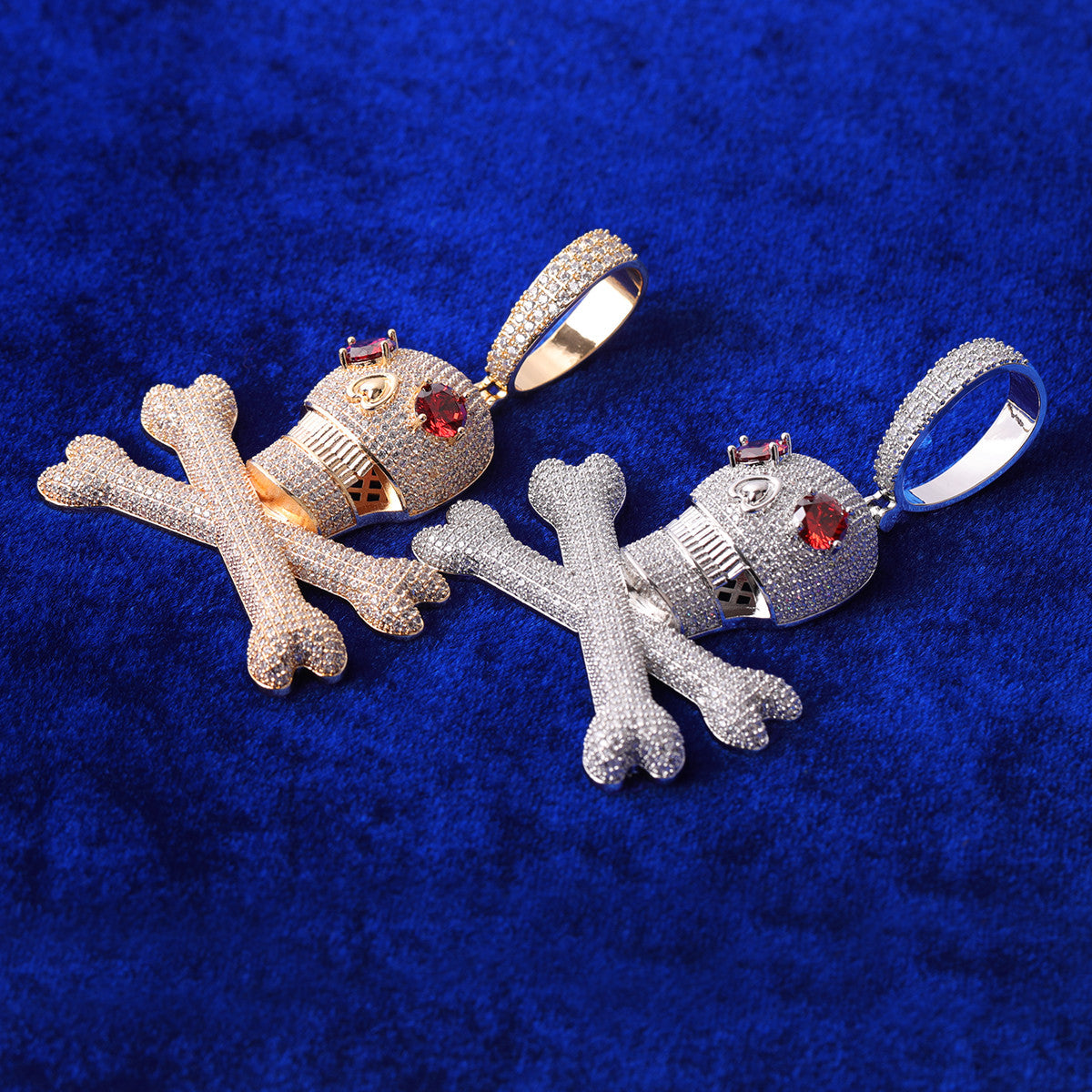 The Dead Zone | VVS Diamond CZ Red Stone Eye Anime Hip Hop Skull and Bones Pendant