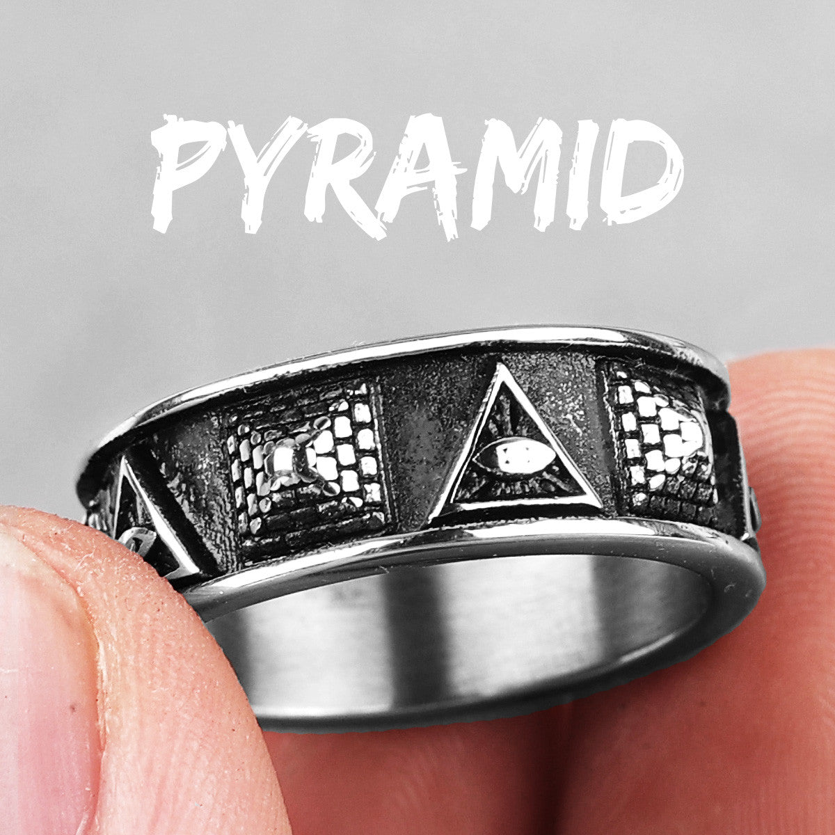 Mens All Seeing Eye Pyramids Moon Star Universe Stainless Steel Rings