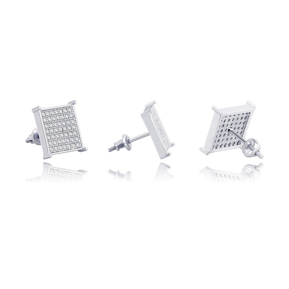 The Show | Flooded Ice 12mm Square Cut Micro Pave Set Classic Hip Hop Earrings