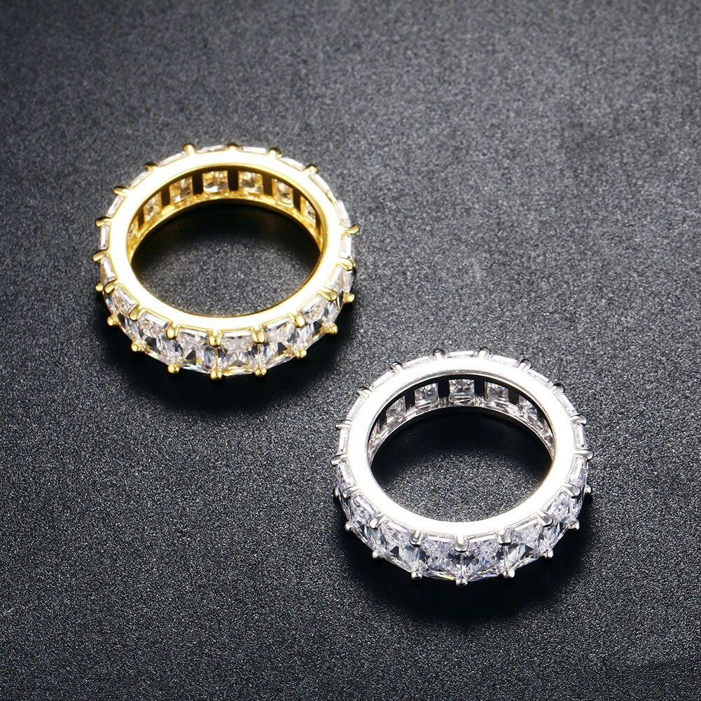 18k Gold 925 Silver 1 Row Solitaire Baguette Iced Blinged Out Mens Rings