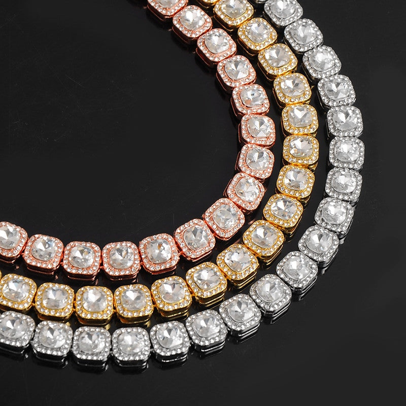 Hip Hop Big Boy 12mm Pave Prong Set AAA Center Stone Flooded Ice Chain Necklace Bracelet Set