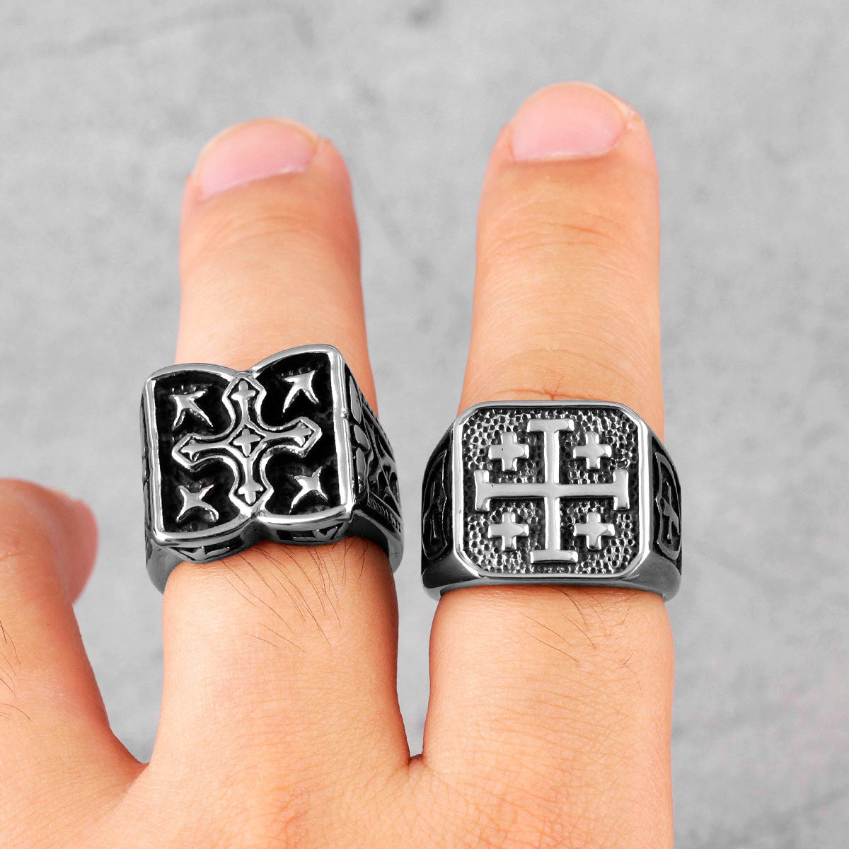 Jerusalem | No Fade Stainless Steel Spiritual Retro Protection Cross Men's Ring