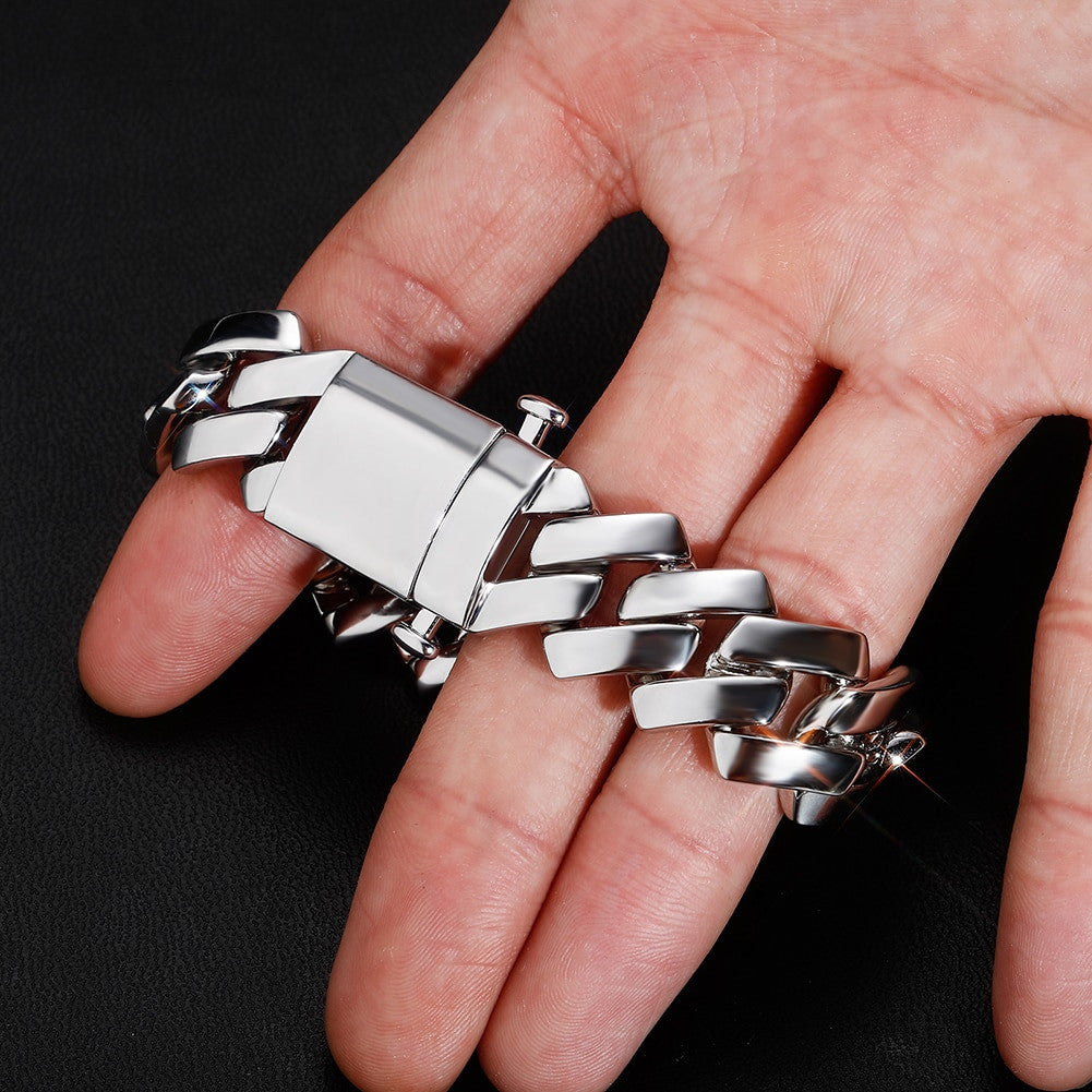 18mm White Gold Gloss Finish Miami Cuban Link Street Wear Casual Bracelet