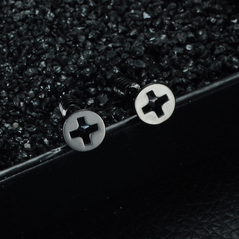 Mens Cross Screw 316L Stainless Steel Unique Phillips Screw Earrings