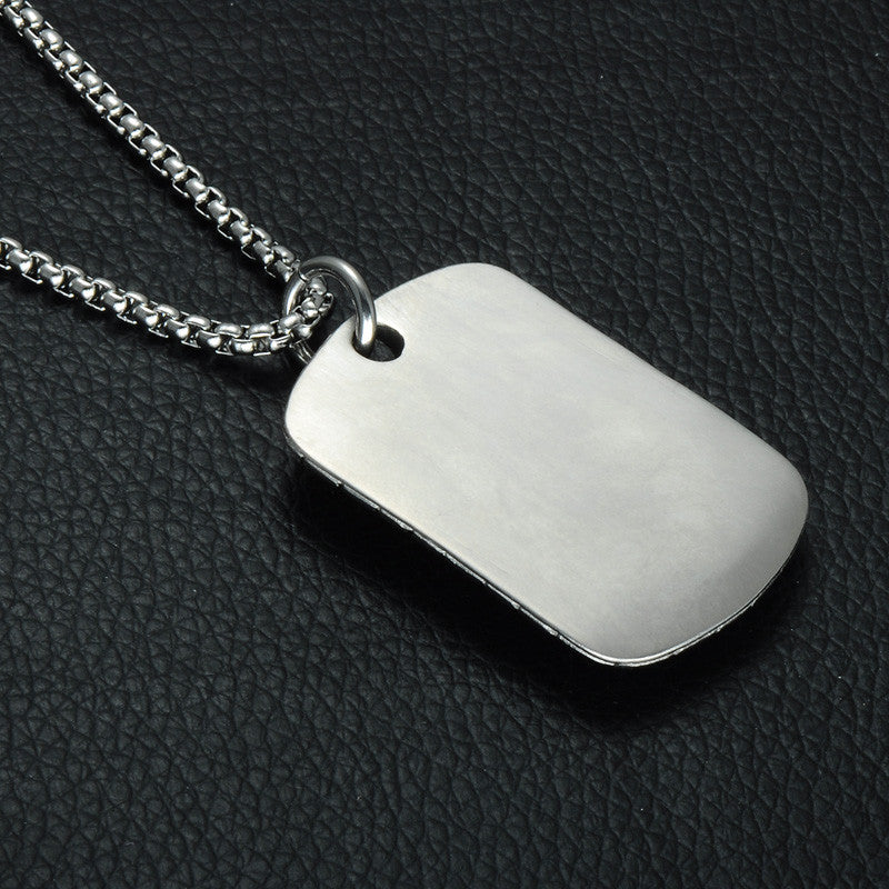 Mens Silver Stainless Steel Square Star of David Dog Tag Pendant Chain Necklace