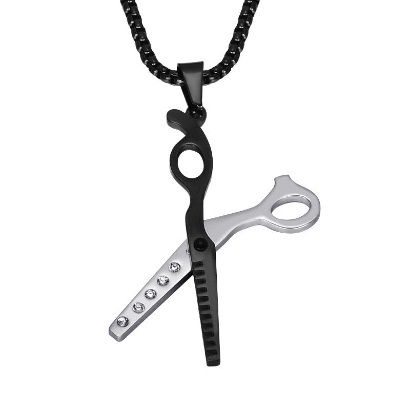 14k Gold Silver Bling Haircut Barber Scissors 316L Stainless Steel Chain Pendant