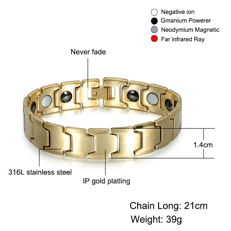 Two Tone 14k Gold Magnetic Stone Tungsten Steel Chain Bracelet
