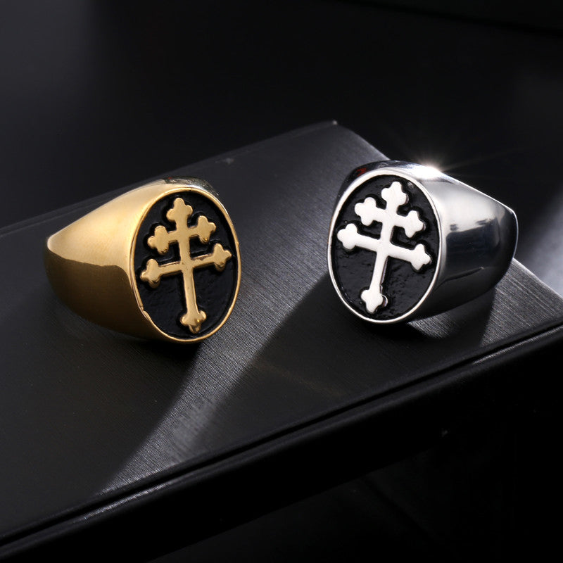 Mens 14k Gold Silver Titanium Stainless Steel Lorraine Cross Ring
