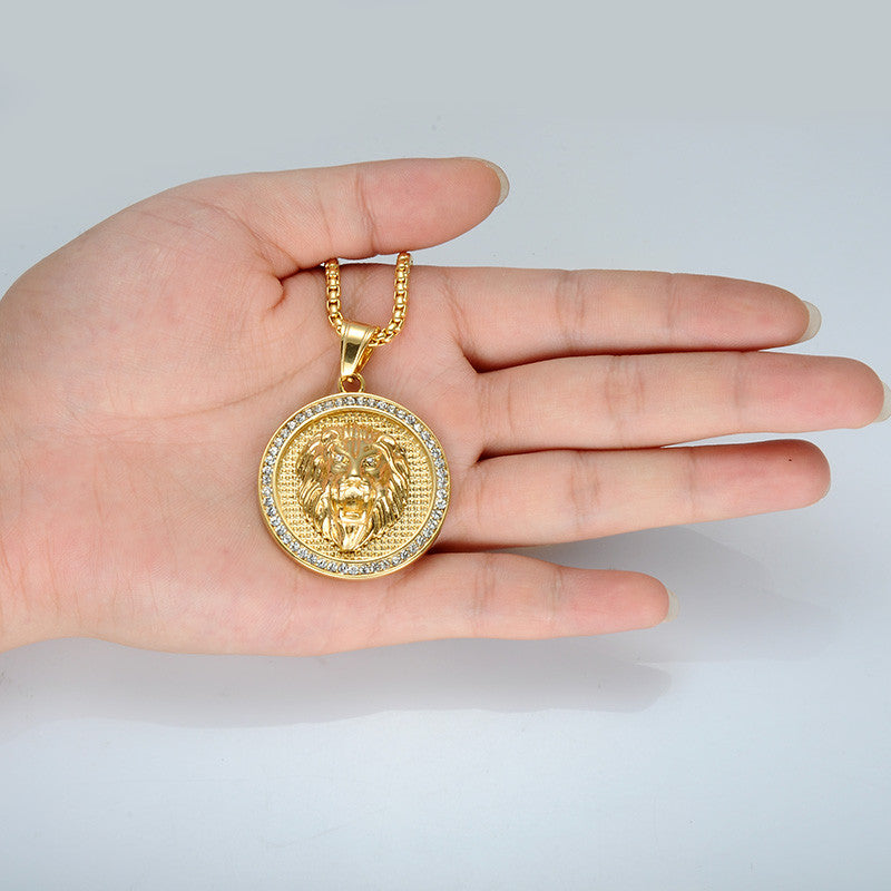 Flooded Ice 14k Gold Titanium Stainless Steel Roaring Lion Head Hip Hop Iced Pendant