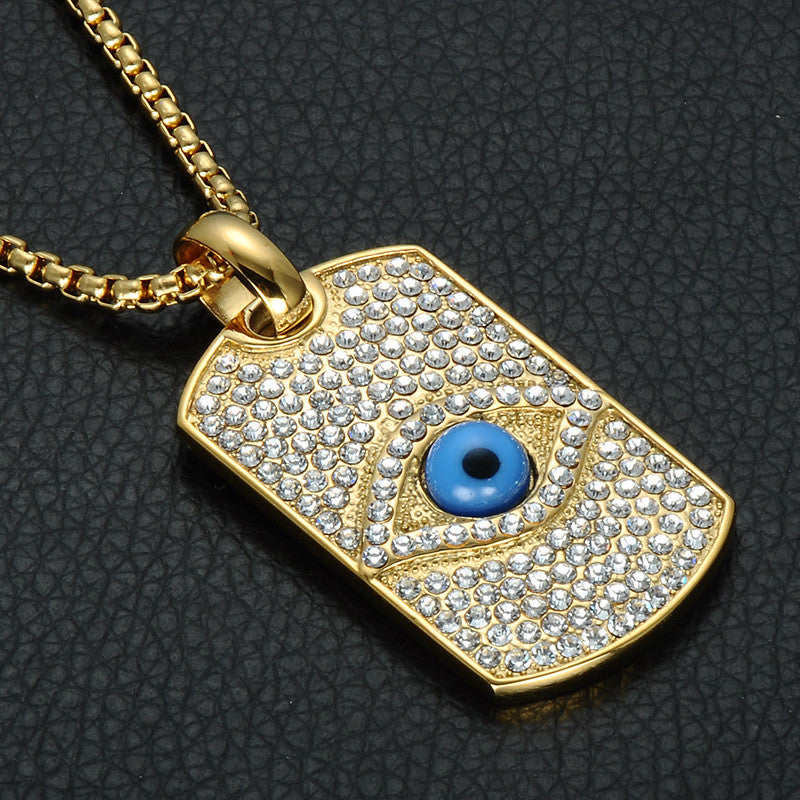 All Seeing Eye Pendant Bling 14k Gold Titanium Dog Tag