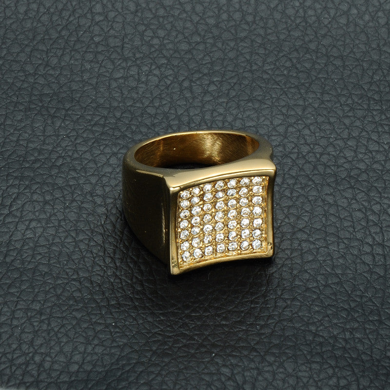Mens Iced Micro Pave Lab Diamond Bling Square 14k Gold Titanium Stainless Steel Ring