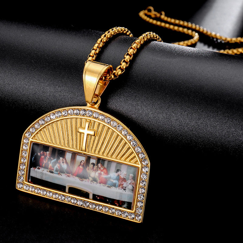 Flooded Ice Last Supper Art Deco Painting 14k Gold Silver Stainless Steel Pendant Chain