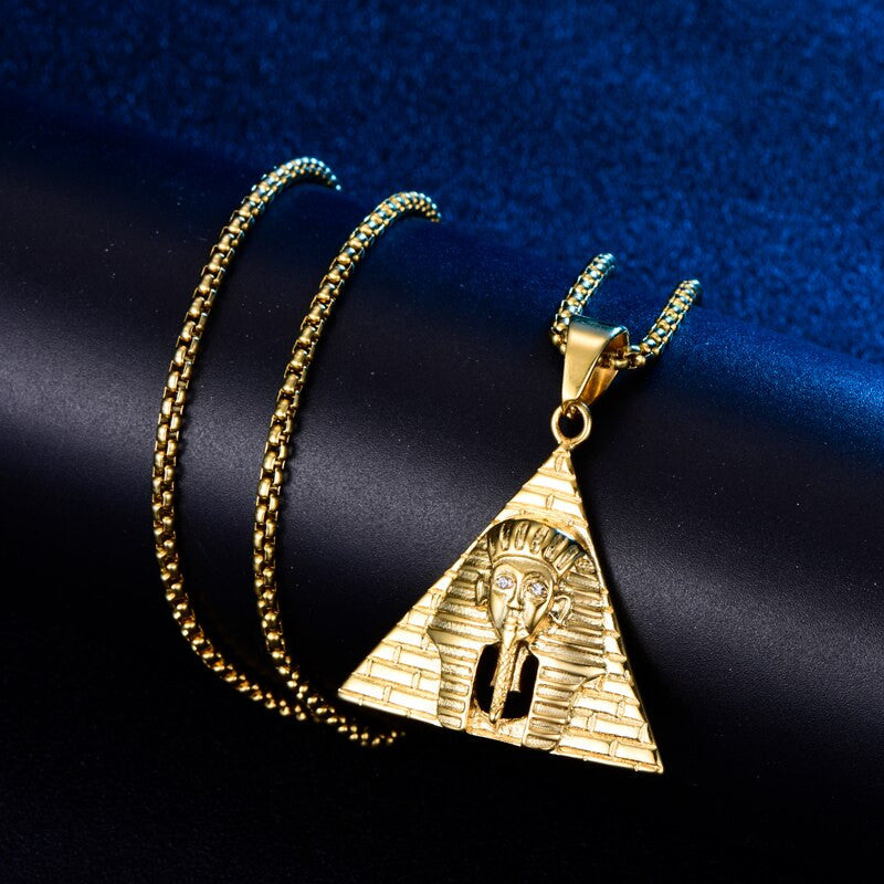 14k Gold over Stainless Steel African Pharaoh Pyramid Hip Hop Pendant