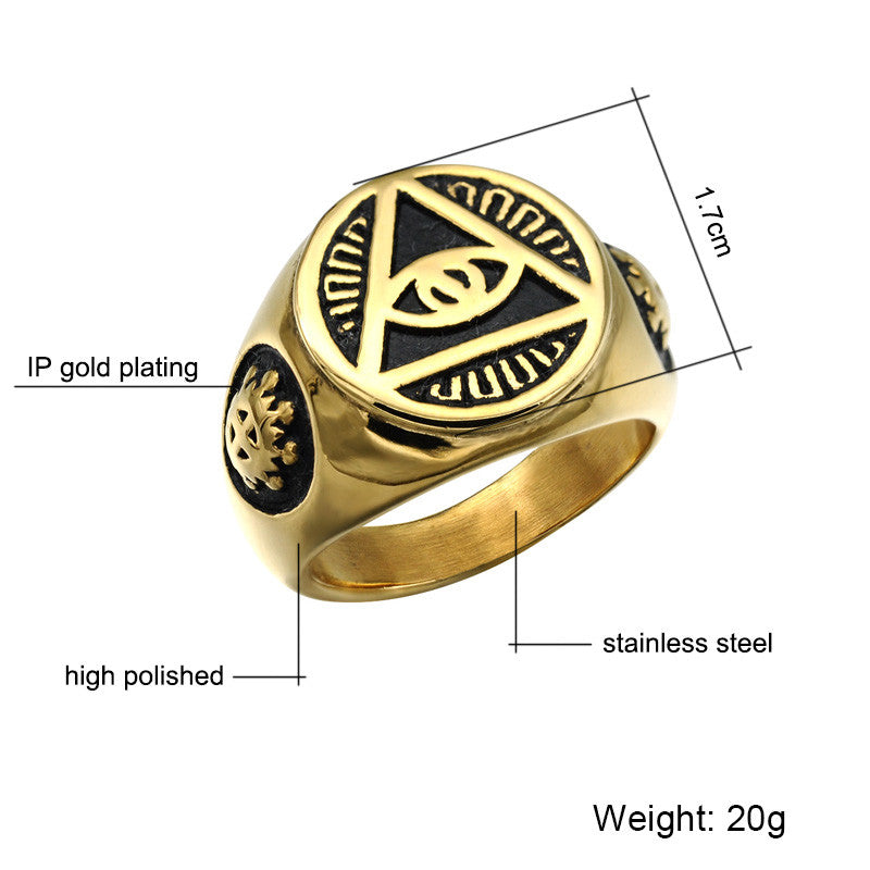 All Seeing Eye Titanium Stainless Steel Illuminati Pyramid Eye Symbol Ring