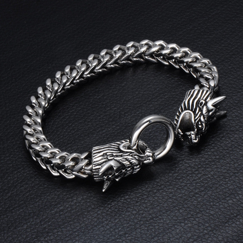 Mens 316L Stainless Steel Foxtail Chinese Style Dragon Chain Bracelet