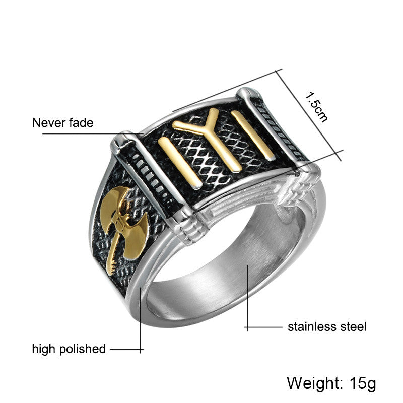 Mens Two Tone Titanium Stainless Steel Axe Ottomans Seal Kayi Ertugrul Ring