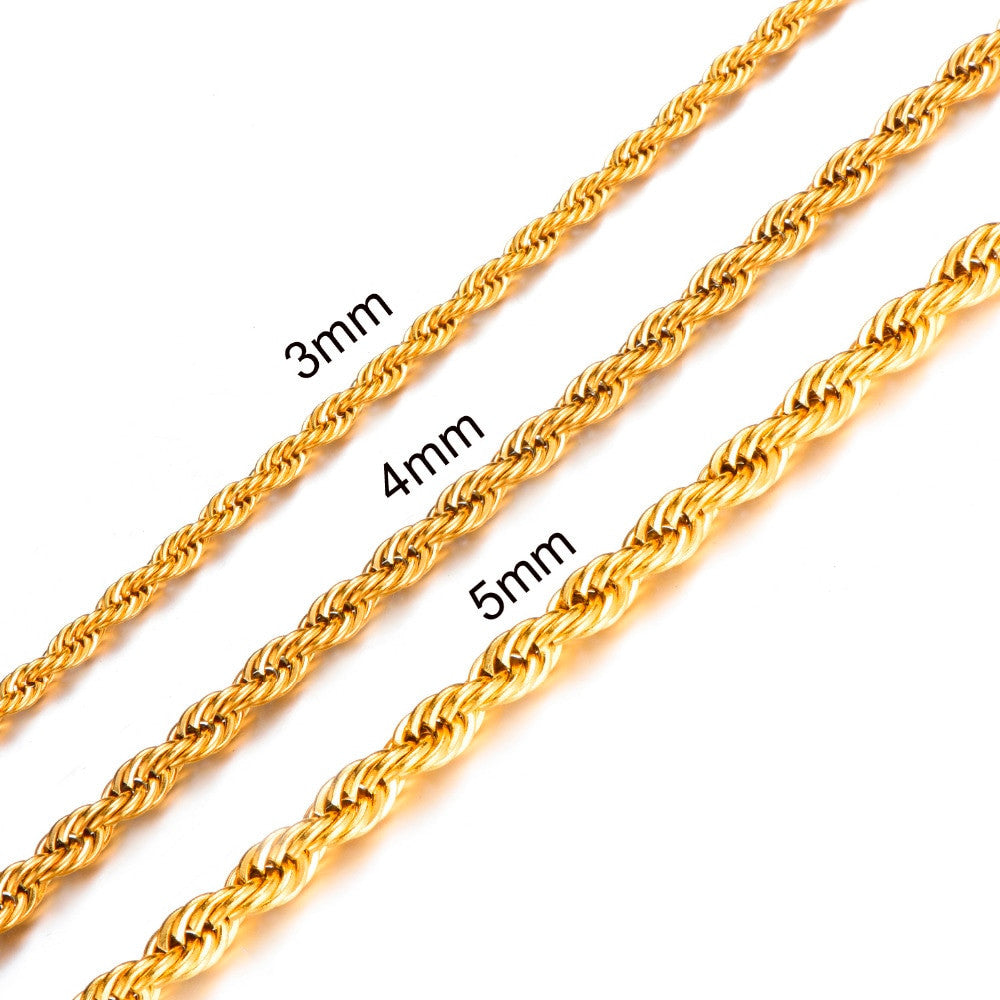 Classic No Fade 3mm 4mm 5mm Gold Silver 316L Stainless Steel Rope Chain Necklace