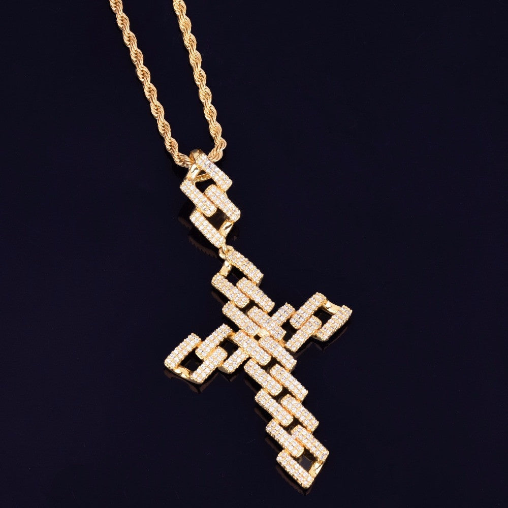 AAA True Micro Pave 18k Rose Gold .925 Silver Miami Cuban Link Cross Pendant